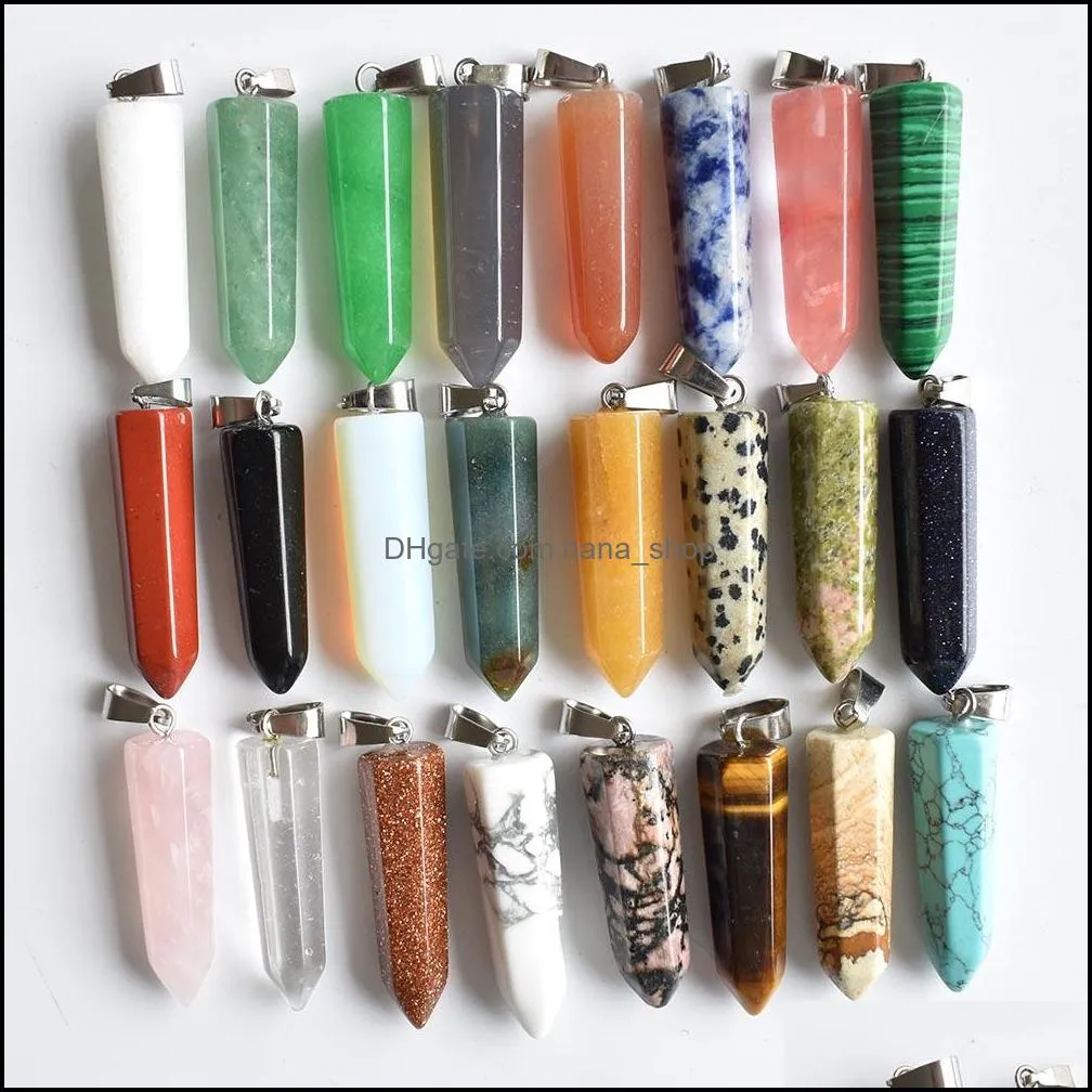 assorted natural stone pendants point charms hexagonal pillar pendant for jewelry necklace earrings making