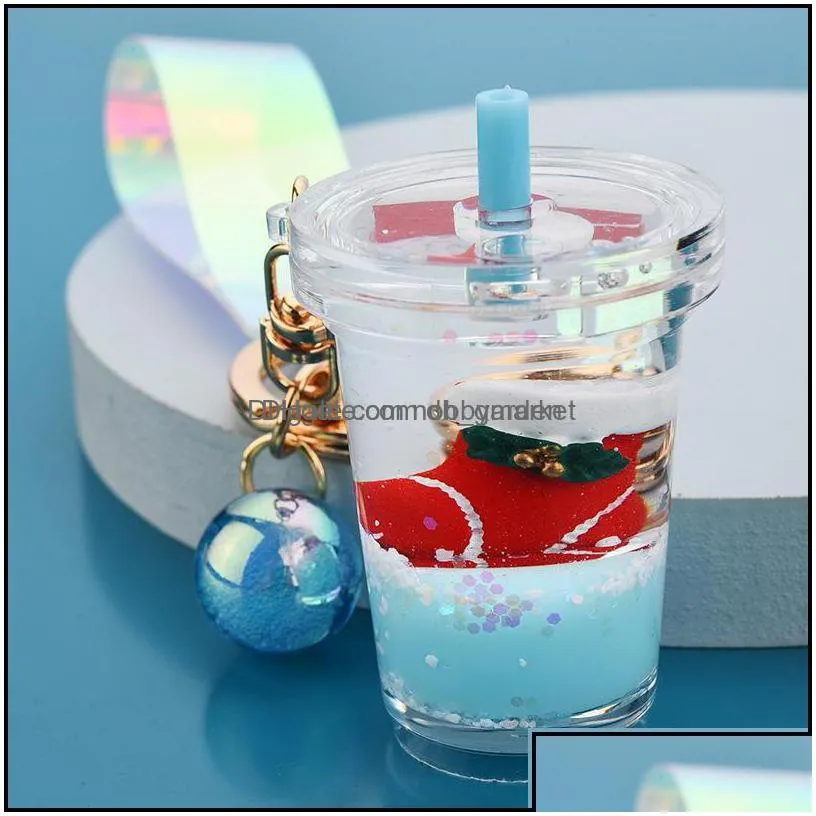 key rings jewelry 2021 fashion keychain acrylic christmas tea cup ring santa claus pendant gift drop delivery ouiml