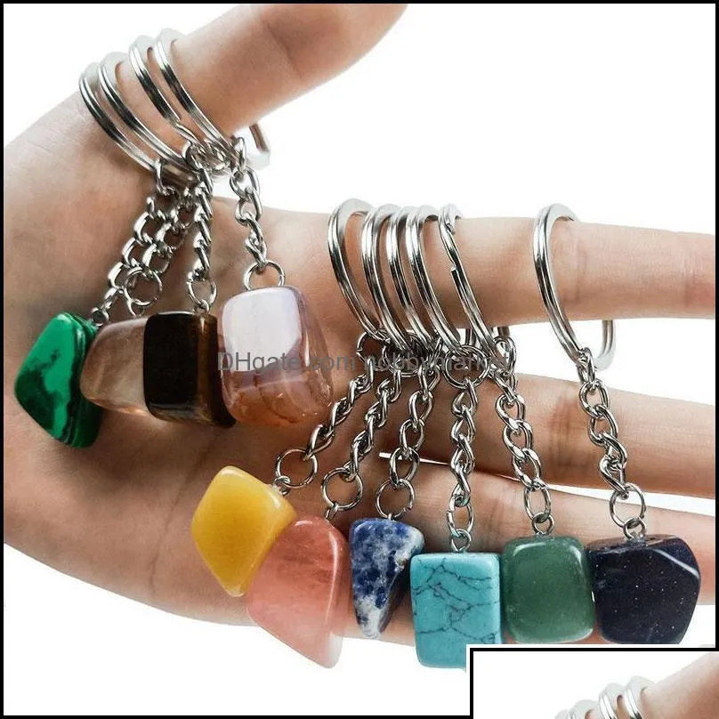 key rings jewelry irregar natural crystal stone pendant keychains for women men lover bag car decor fashion accessories drop delivery 2021