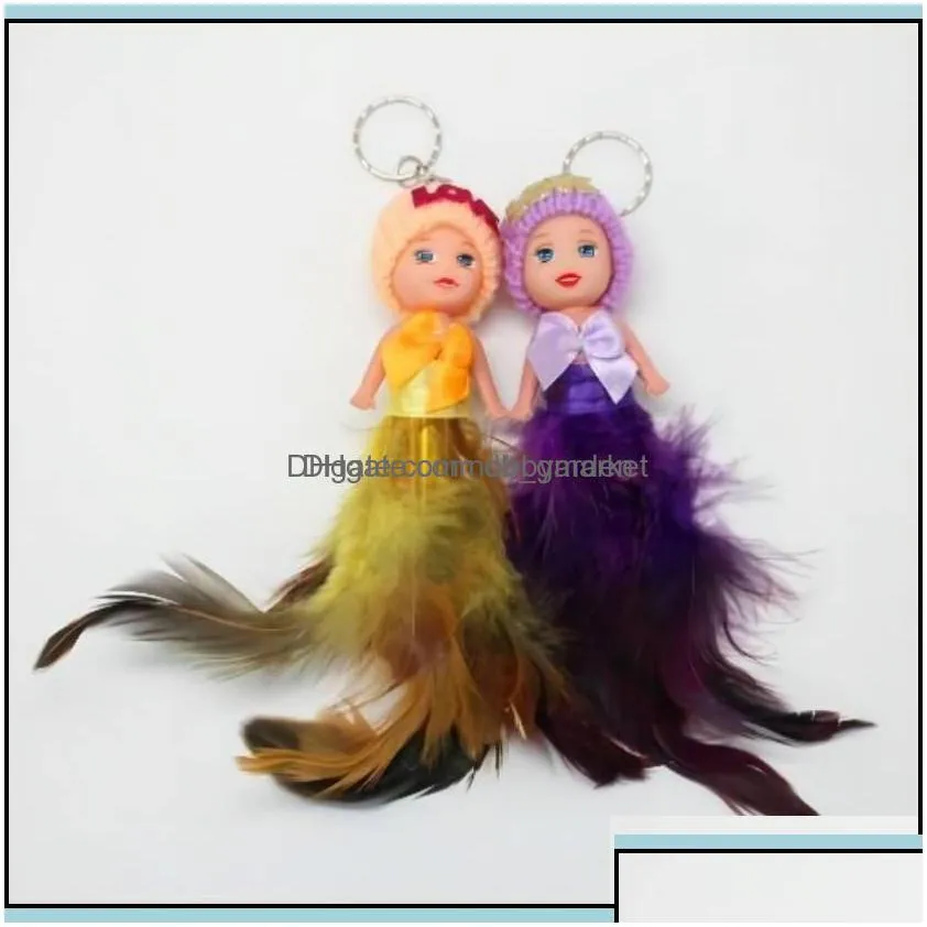 key rings jewelry princess cute doll chicken feather wedding keychain pendants female bag pendant plush ball drop delivery 2021 udbgx