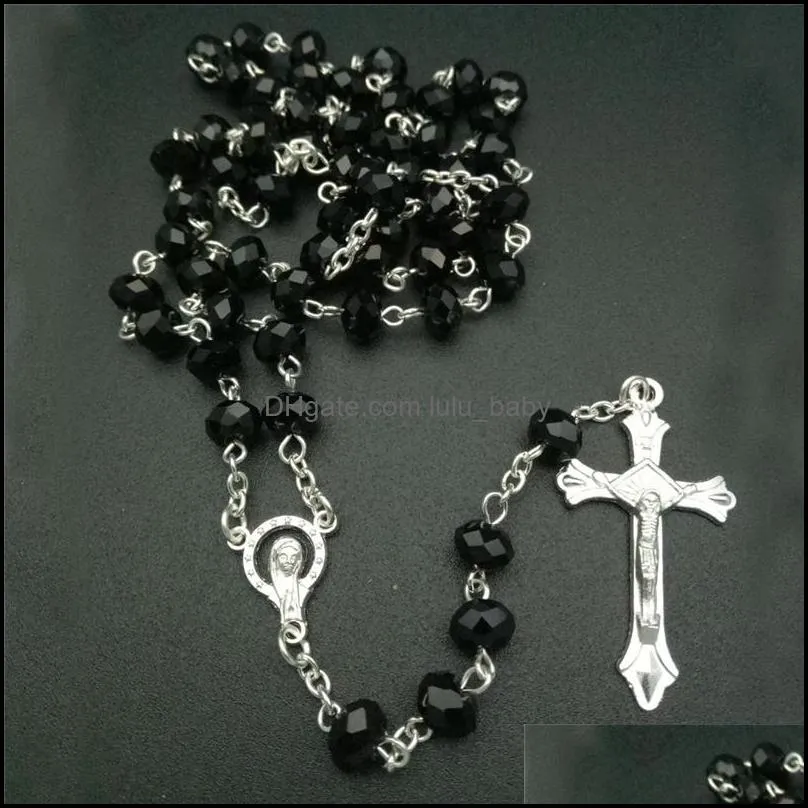 religious jesus cross pendant chain classic handmade prayer necklace crystals beads rosary necklaces jewelry dhs p246fa