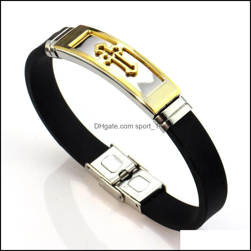  punk black silicone bracelets for men women stainless steel scorpion cross design bangle wristbands fashion jewelry gift