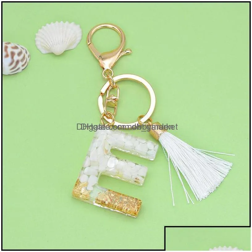 key rings jewelry gold tassel alphabet keychain english letter keyring glitter gradient resin leaf crafts car mirror handbag charms drop