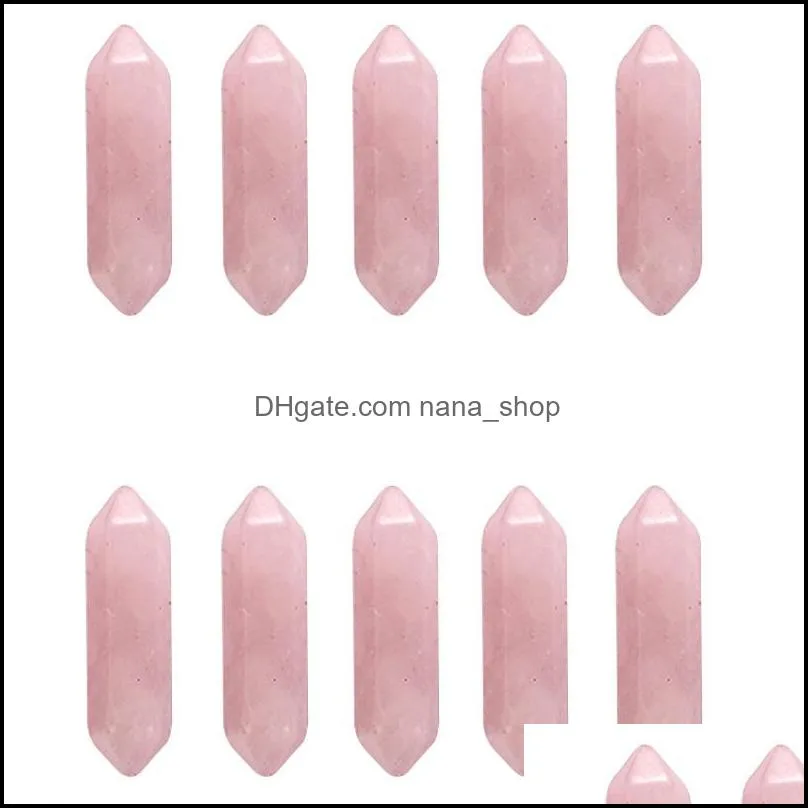 natural stone hexagonal pillar charms point amethyst rose quartz opal pendants for jewelry making diy necklace earrings