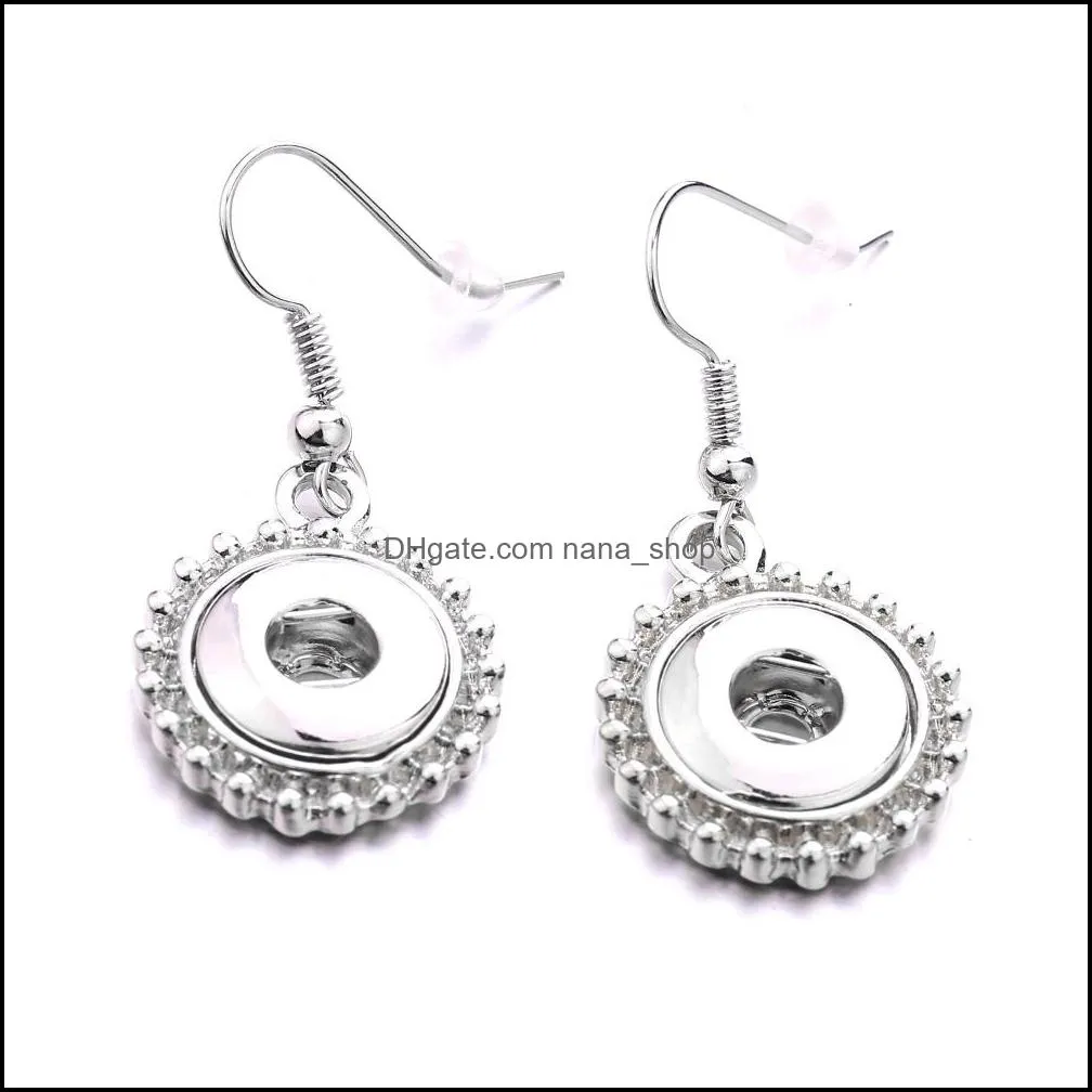 simple silver plated 12mm 18mm snap button dangle earrings for women snaps buttons jewelry