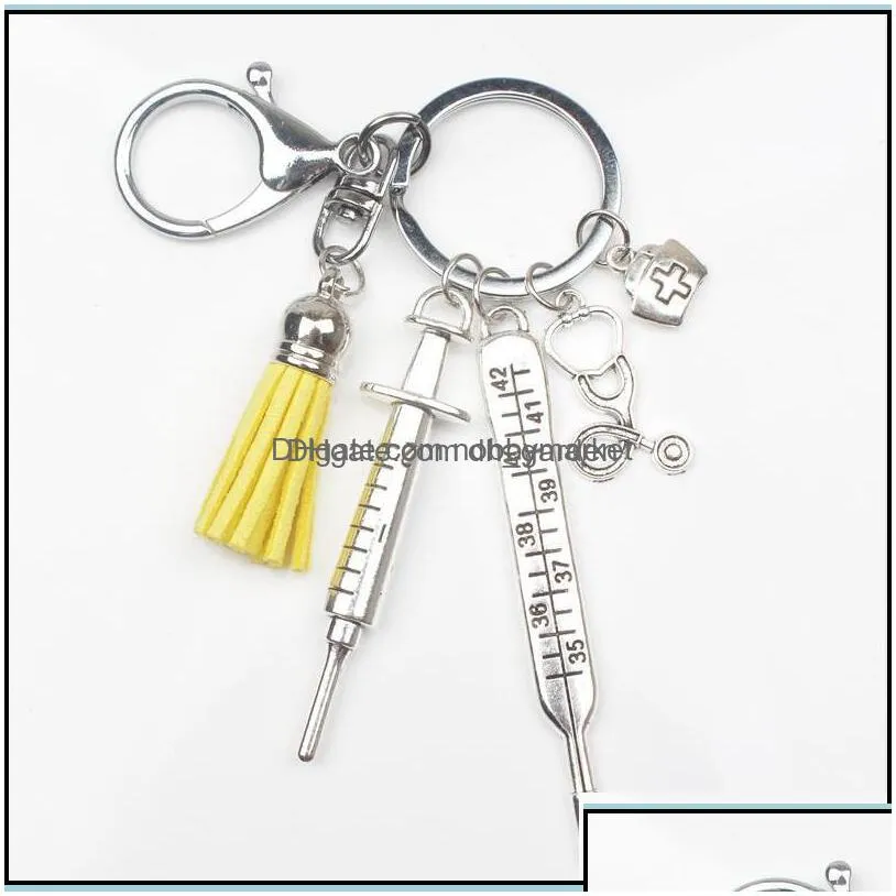 key rings jewelry nurse medical chain needle syringe box stethoscope color tassel cute keychain medicine graduate gift a323 drop delivery