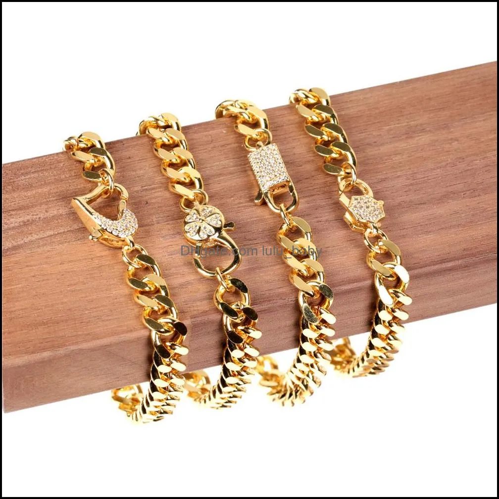 hip hop gold plated bracelet bling cubic zirconia cuban link bracelets rhinestones jewelry accessories q299fz