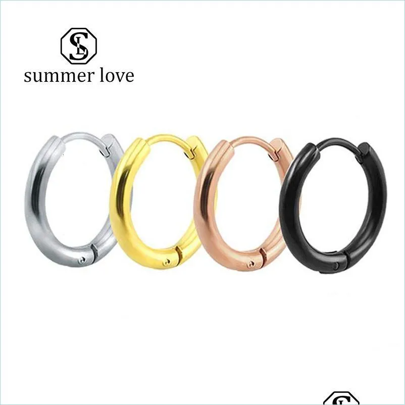  round stianless steel hoop earring for women girls 816mm small simple gold silver rose gold black huggie earring fashion