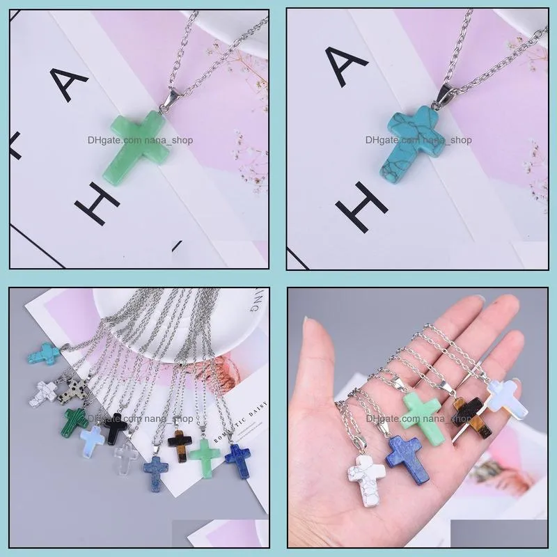 fashion silver plated coss crystal necklace opal turquoise natural stone druzy necklaces jewelry stainless steel chain necklace