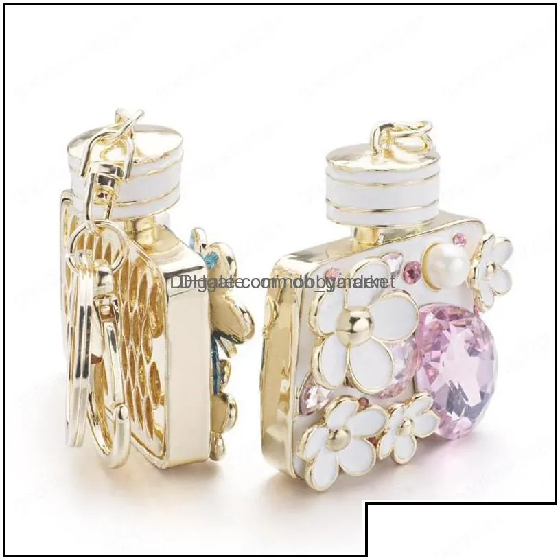key rings jewelry lovely flower rhinestone bottle keyrings women crystal bag pendant for car chains holder drop delivery 2021 7mvkf