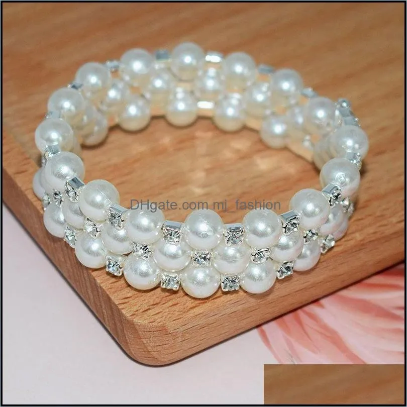 elastic beautiful tennis bracelets woman crystal pearl bangles gold silver color luxury rhinestone wedding jewelry gifts