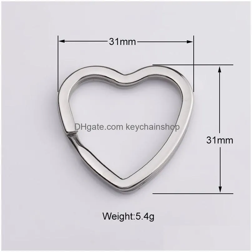 rainbow heart gold silver color keychains metal key chain ring split rings unisex keyring keyfob holder accessories diy