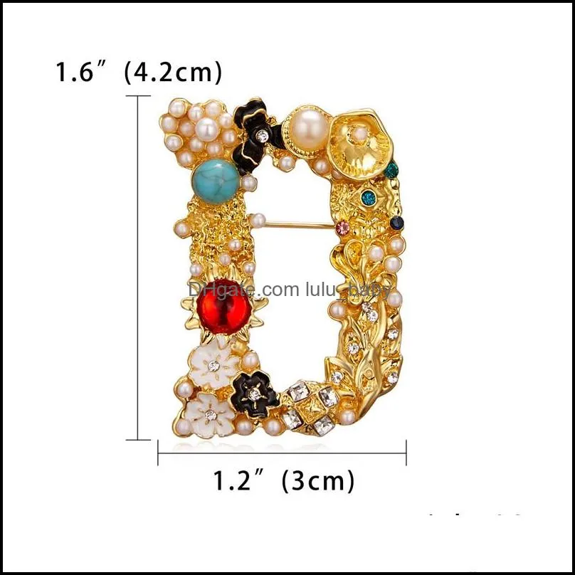 fashion rhinestone alphabet brooches pearl letter buttons brooch personalized crystal pins for clothes christmas decoration