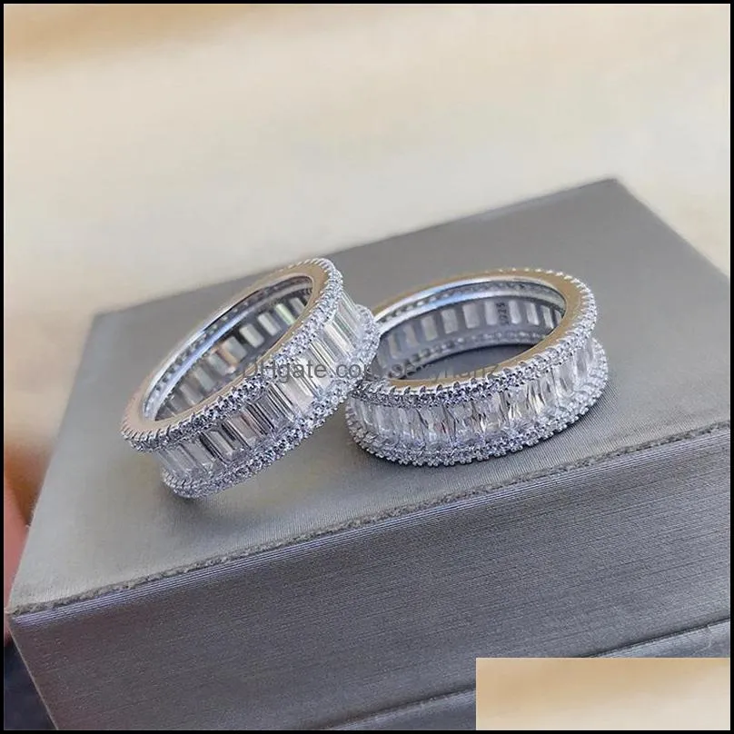 ring luxury jewelry 925 sterling silver princess cut white topaz cz diamond women wedding engagement band rings