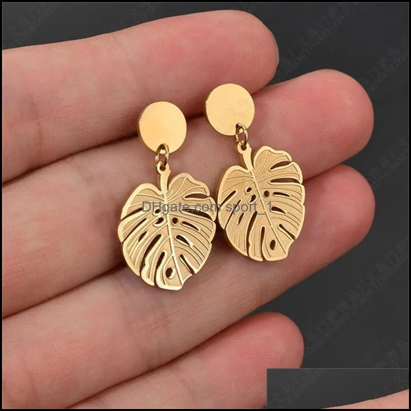 high quality stainless steel leaf drop earrings exaggerated gold color statement earrings for women fashion dangle jewelry 2020z