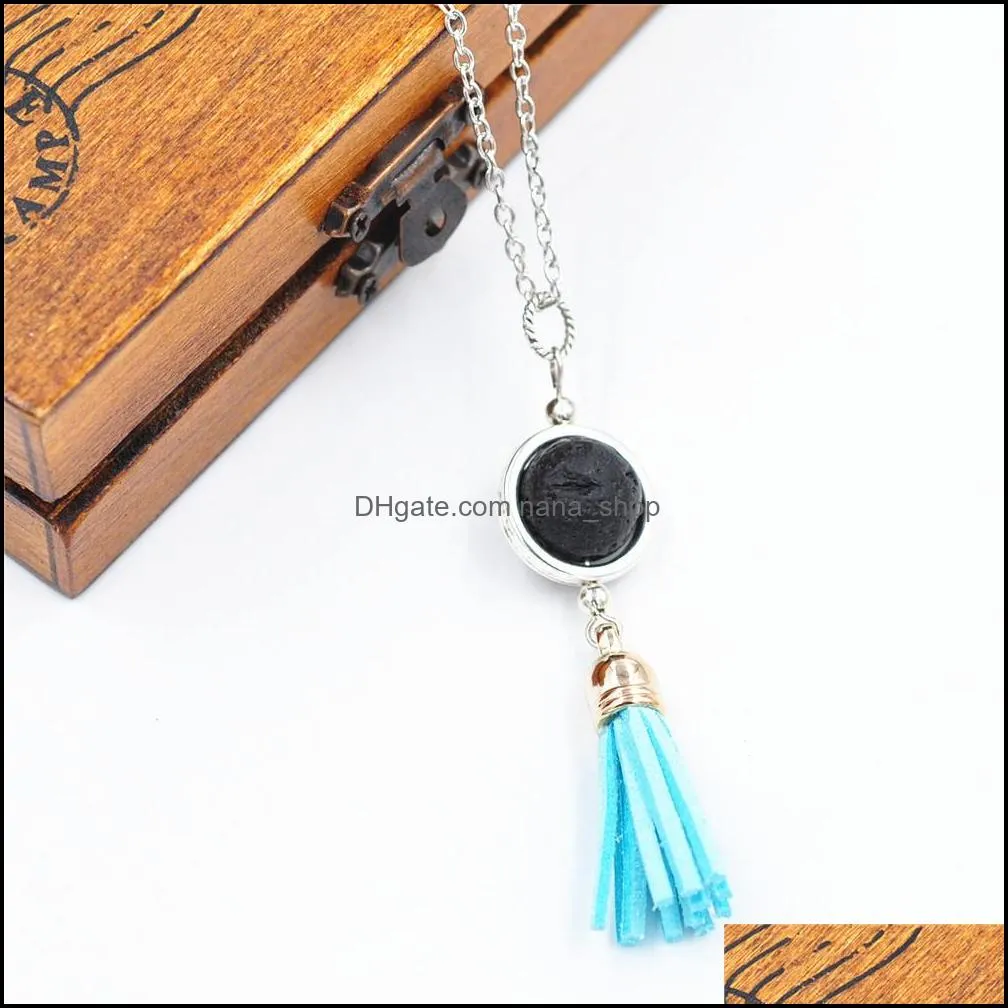 fashion 14mm lava stone tassel necklace volcanic rock aromatherapy essential oil diffuser necklace for women jewelry