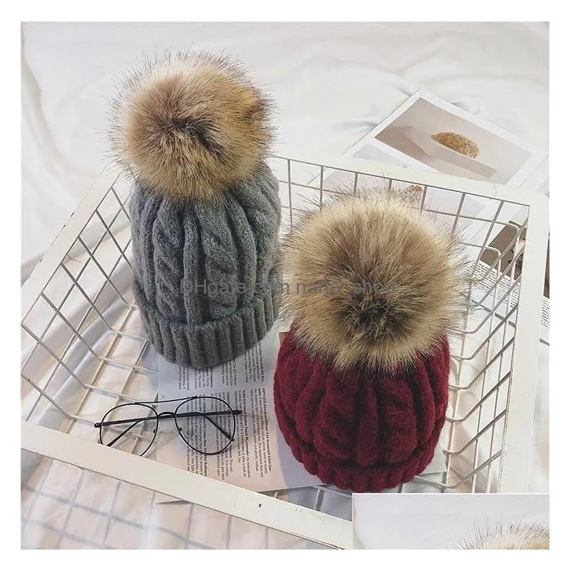 autumn winter womens knitted hat warm beanies faux fur ball caps lady knitted hat