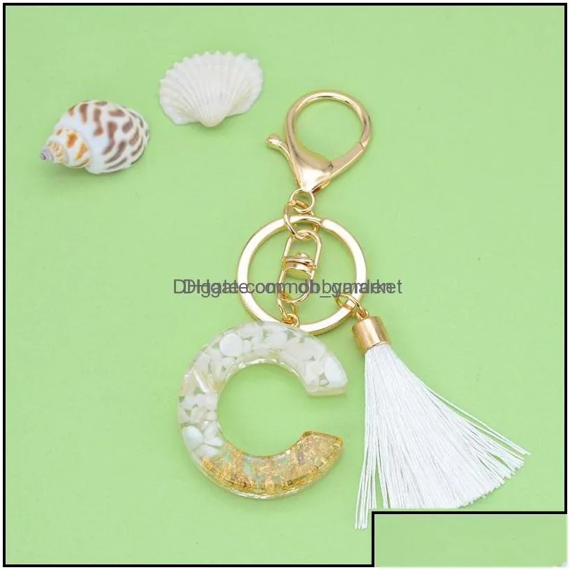 key rings jewelry gold tassel alphabet keychain english letter keyring glitter gradient resin leaf crafts car mirror handbag charms 468c3