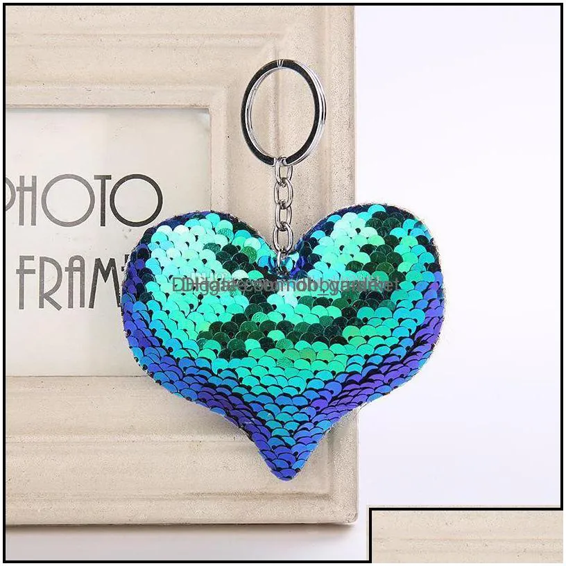 key rings jewelry sequins heart chain real leather keychain car ring gift drop delivery 2021 ti9ou