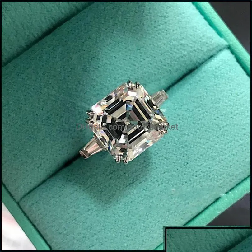 original 925 sier square ring asscher cut simated diamond wedding engagement cocktail women topaz rings finger fine jewelry drop delivery