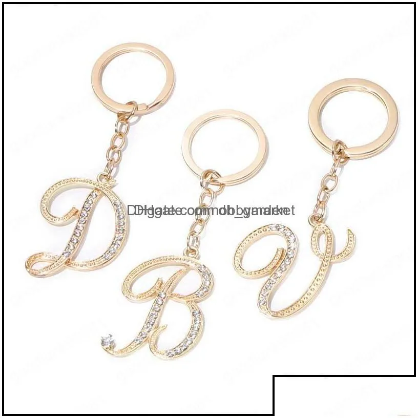 key rings jewelry az initial keychains keyrings for women men crystal couple alphabet cute chains bag charm gift aessories holder drop