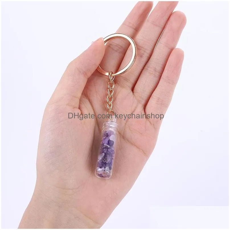fashion gravel hearling crystal key chain rings energy stone drift bottle keychain accessories