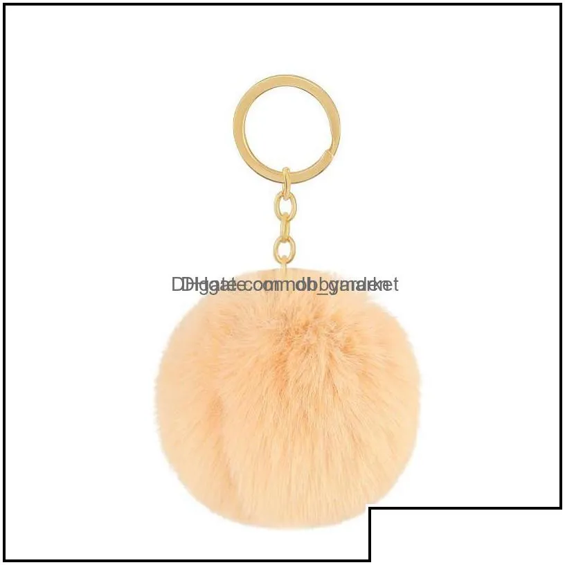 key rings jewelry 34colors fluffy fur pom keychains toys soft faux ball car keyring pompom chains gift for kids bag ornaments drop