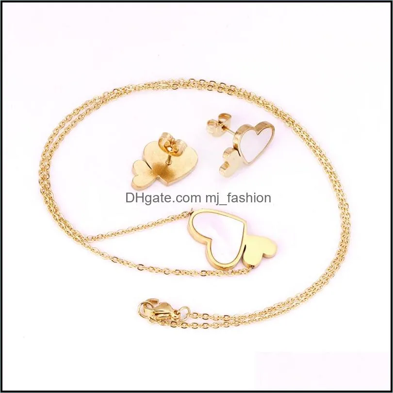 gold silver heart shape pendant necklace earring sets stainless steel earrings fashion party wedding jewelry set