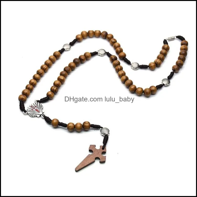 jesus prayer necklace jewelry charm religious wood rosary necklaces bead long pendant chains accessories 3 styles dhs