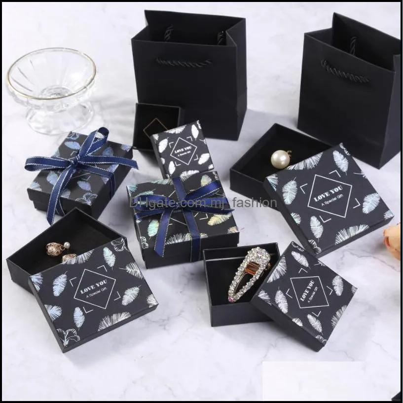 print leaves black jewelry boxes organizer storage constellation stud gift case necklace earrings ring box paper packaging container