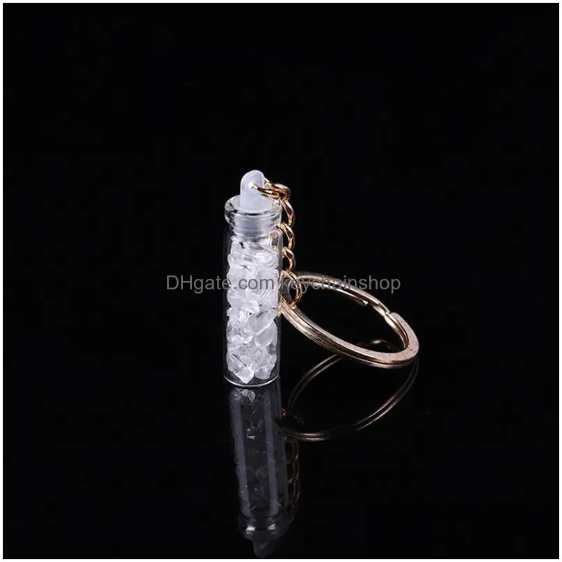 fashion gravel hearling crystal key chain rings energy stone drift bottle keychain accessories