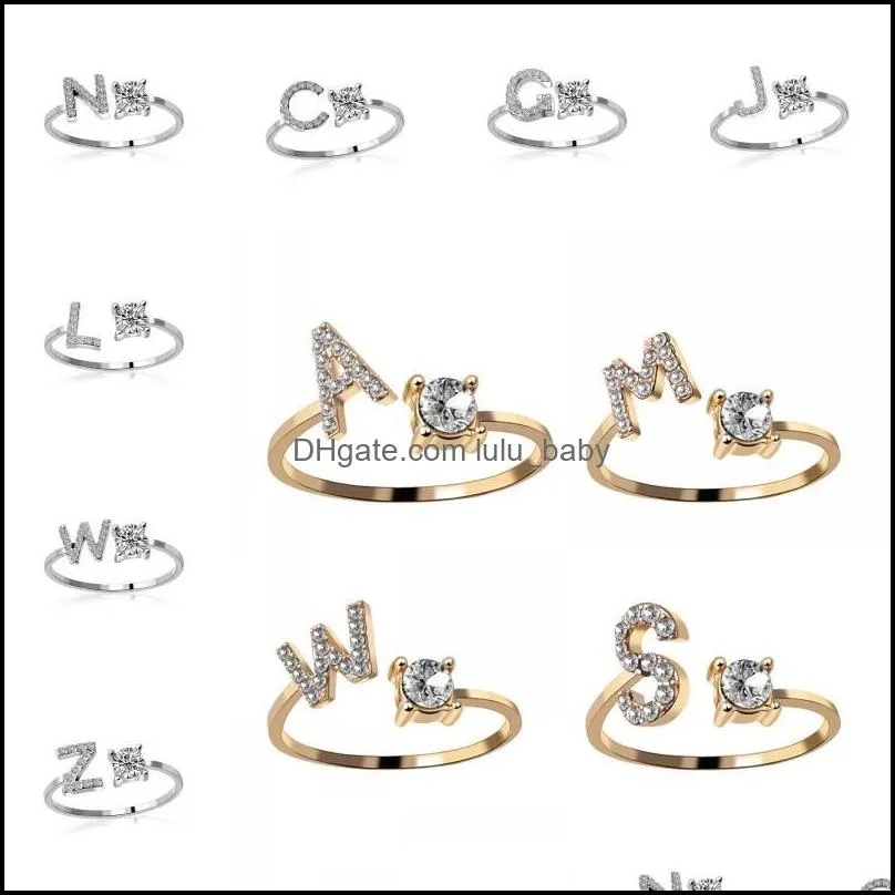 women adjustable rhinestone ring a z letters name zirconia alphabet crystal rings for girl q182fz