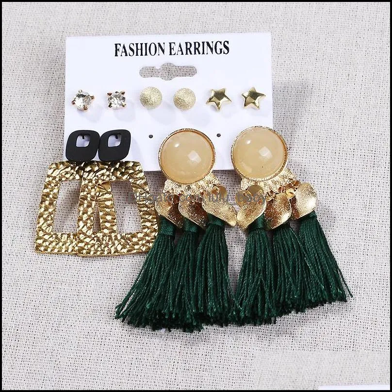bohemian tassel dangle earrings for women girls jewelry set metal acrylic handmade geometric fringe stud earring weeding gift
