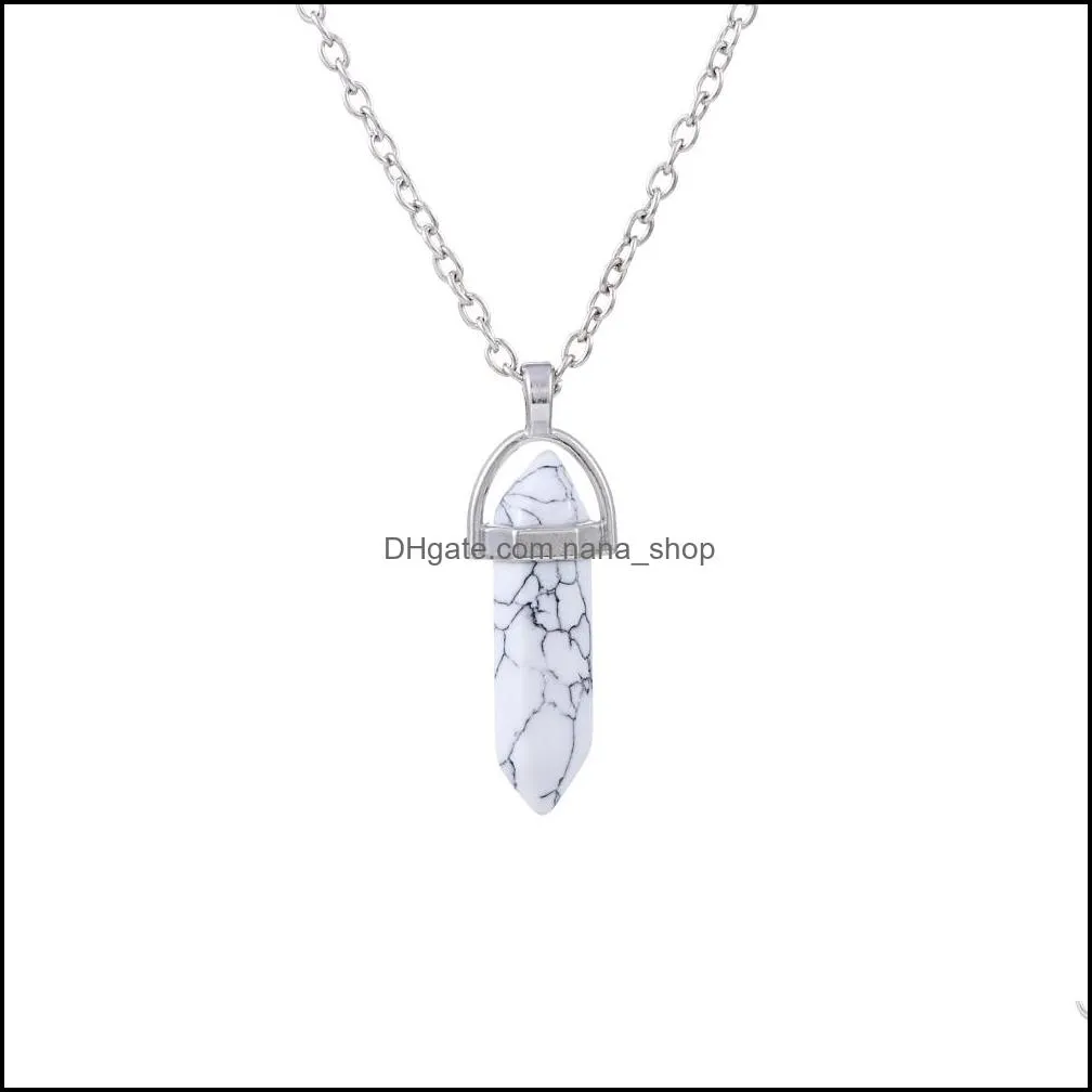 silver plated natural quartz crystal hexagonal pendant chakra healing point pendulum stone necklace jewelry accessories