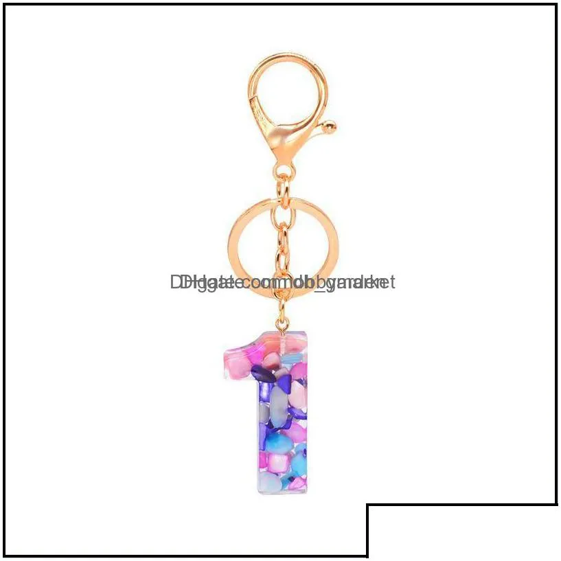 key rings jewelry digital resin acrylic keychian lucid crystals glitter letter car keyring handbag aessories for women gift drop delivery