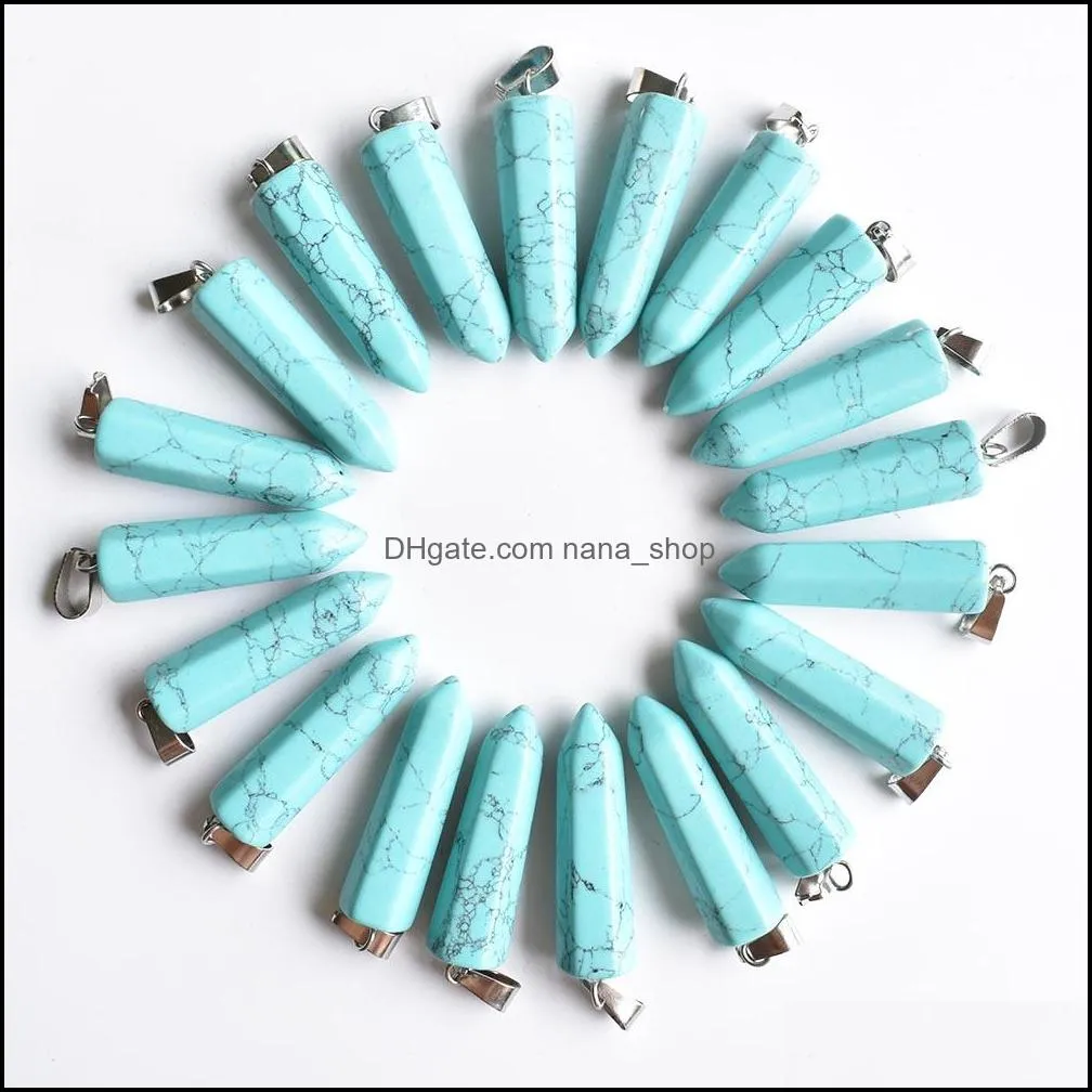 assorted natural stone pendants point charms hexagonal pillar pendant for jewelry necklace earrings making