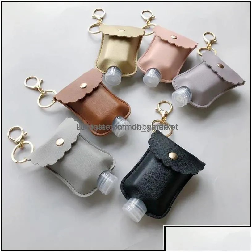 key rings jewelry hand sanitizer bottle holder keychains bag portable outdoor pu leather chain aessories 60ml plastic empty refillable