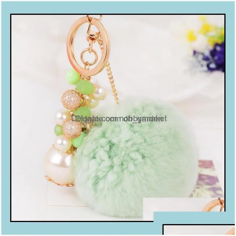 key rings jewelry creative fur ball ornament ring women chain fashion pearl keychain womens bag pendant drop delivery 2021 jelhx