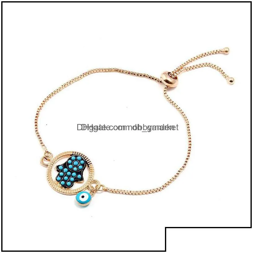 charm bracelets jewelry turkey blue evil eye for women men good luck hamsa hand elephant love letter adjustable chains bangle fashion drop