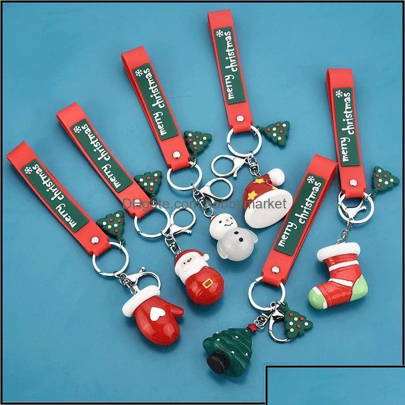 key rings jewelry fashion merry christmas keychain cartoon tree santa hat socks ring holders bag hangs will and drop delivery 2021