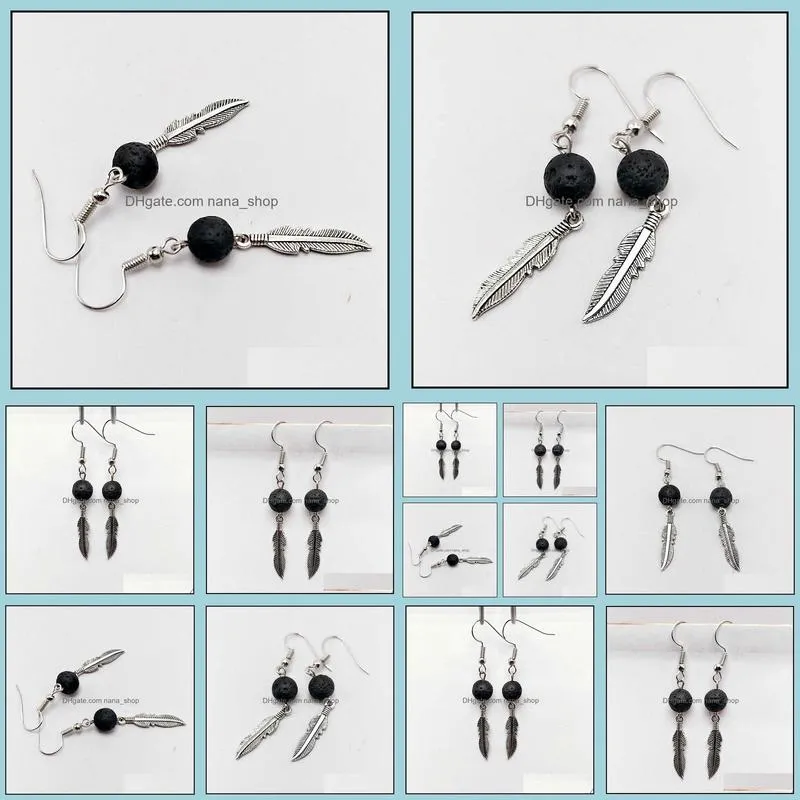 angel wings black lava stone earrings diy aromatherapy  oil diffuser dangle earings jewelry for women