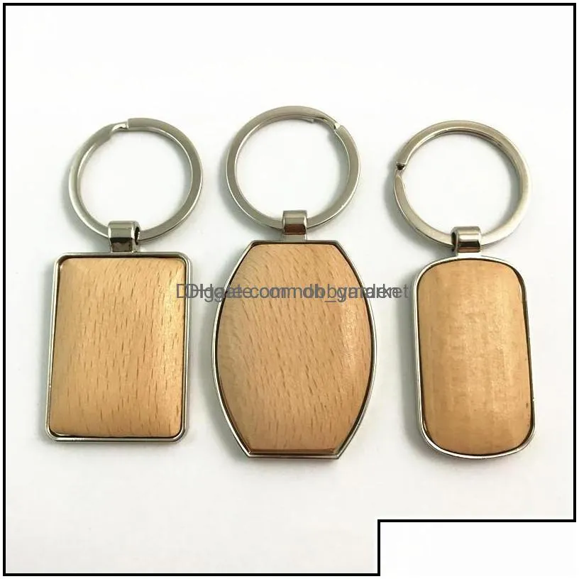 key rings jewelry metal wood keychains chain ring round heart rec simple diy blank wooden car pendant holder fashion gifts keyrings drop