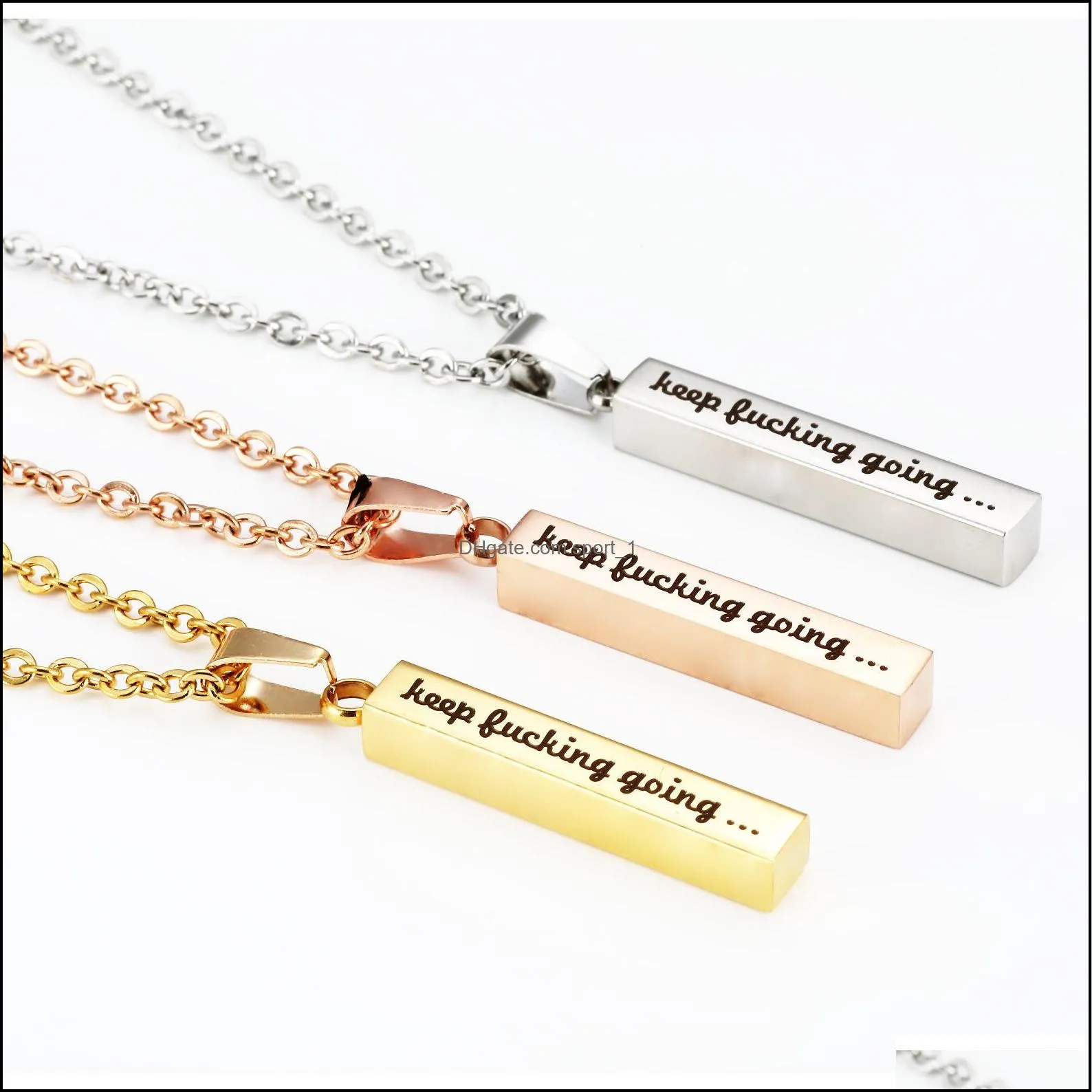 3 colors stainless steel inspirational necklaces for women men keep fucking going engraved letter bar pendant chains personalized