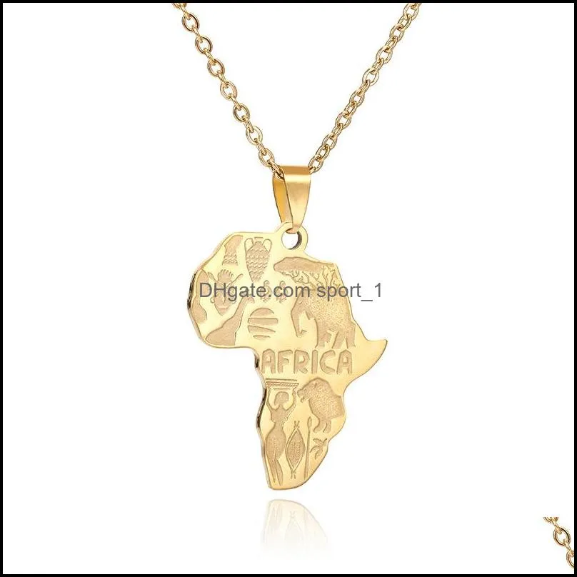 hip hop africa map necklaces stainless steel pendant elephant giraffe  animal for men women fashion jewelry gift