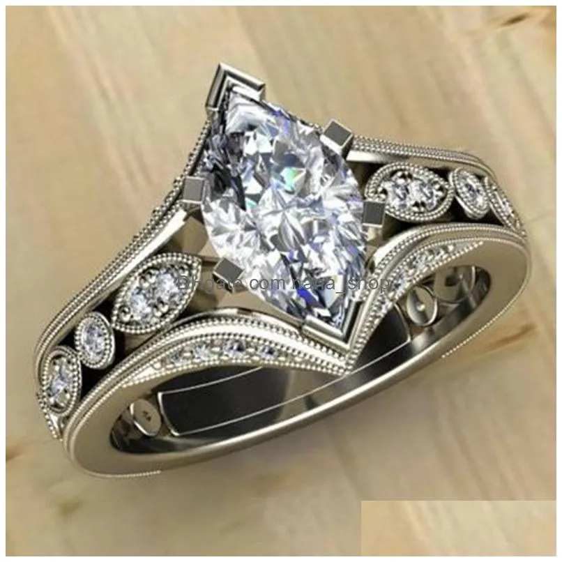 fashion jewelry hollow out ring horse eye zircon ring