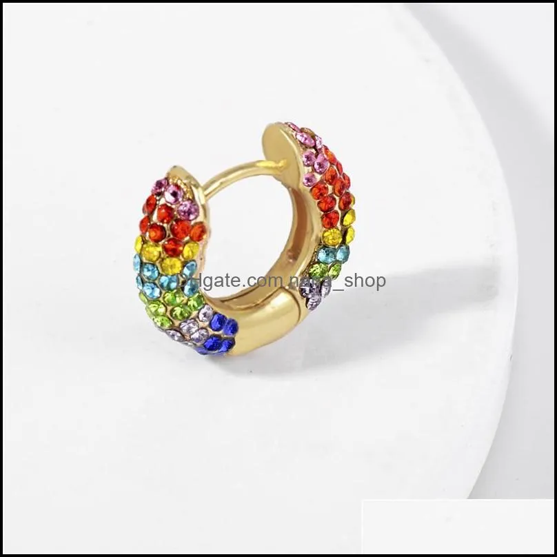 summer rainbow colorful pave crystal cooper mini huggie hoop earrings for women boho big circle dangle earrings wedding jewelry