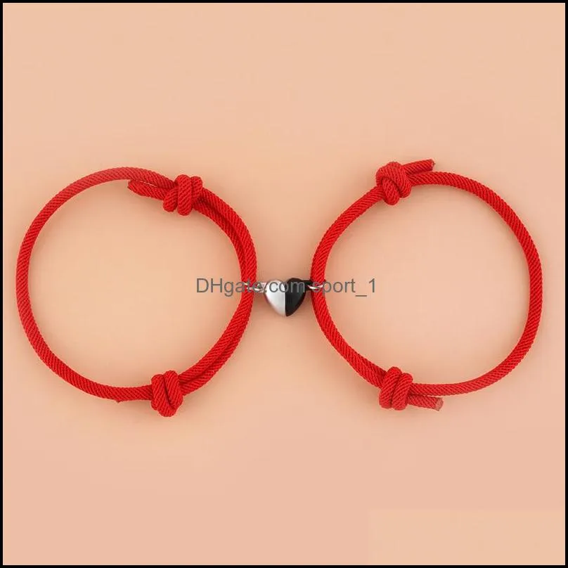cute heart charms couple link bracelets gift handmade adjustable forever love relationship bracelet magnetic bond bracelet set wholesale