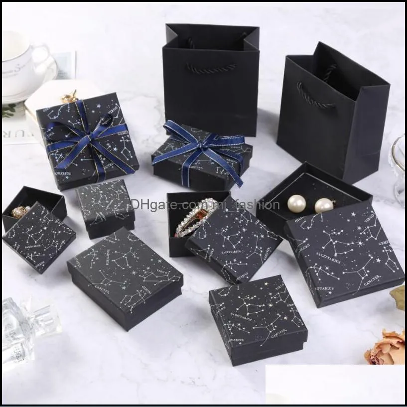 print leaves black jewelry boxes organizer storage constellation stud gift case necklace earrings ring box paper packaging container