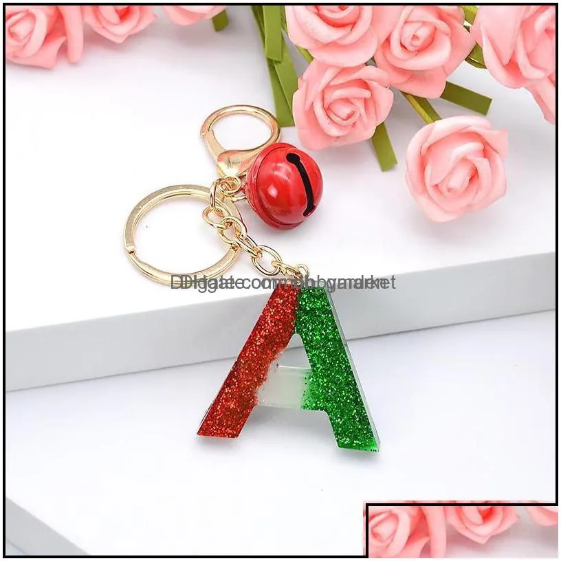 key rings jewelry christmas gradient color letter keychain bell pendant chain cute holder handbag charms sequins keyring gift drop