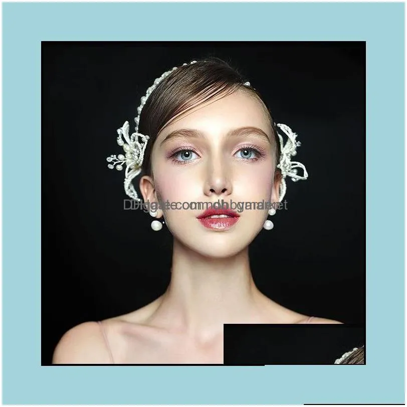headbands hair jewelry korean fashion pearl soft chain headband white butterfly headdress women accessories wedding drop delivery 2021